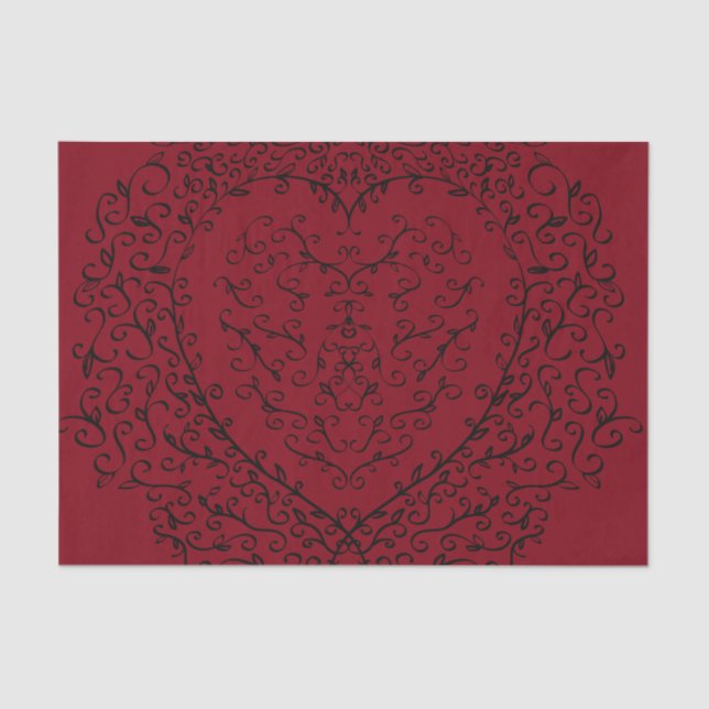 Red Black Wedding Gothic Heart Beautiful Elegant Tissue Paper (Front)