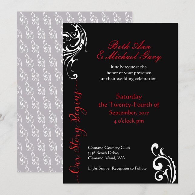 Red & Black  Wedding Invitation Template (Front/Back)