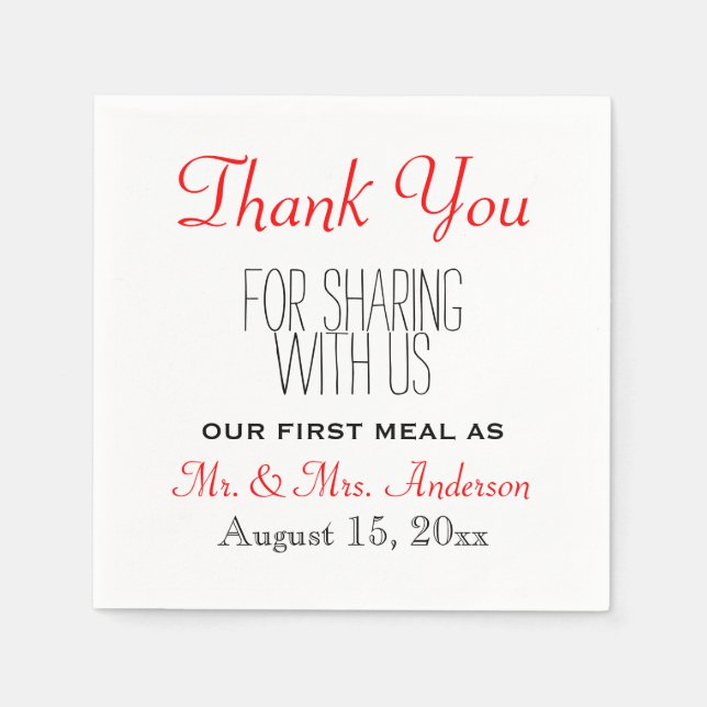 Red Black Wedding Thank You Reception Typography Napkin (Front)