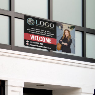 Red Black Welcome Small Business Photo Logo Promo Banner