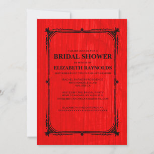 Red Black Western Barn Wood Bridal Shower Invites