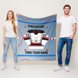 Red   Black Wh. Ice Hockey Rink   Player Jersey Fleece Blanket