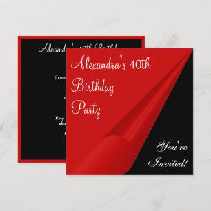 Red Black & White 40th Birthday Party Invitation
