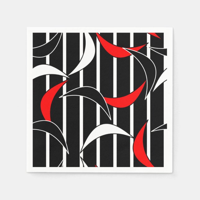 Red, Black & White Abstract Boomerang Design Napkin (Front)