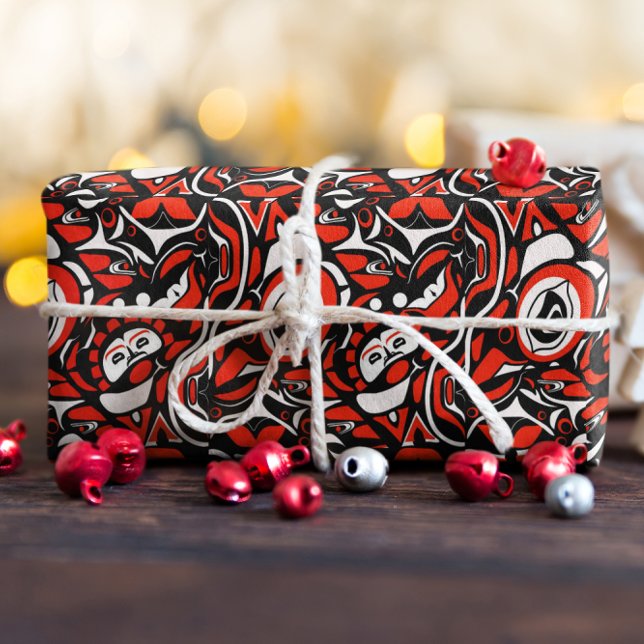 Red Black White Abstract Haida Face Native Art Wrapping Paper (Creator Uploaded)