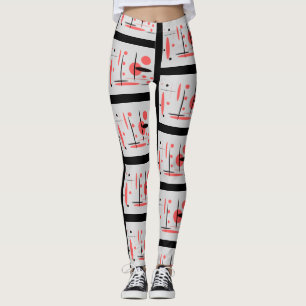 Red, Black & White Abstract Leggings