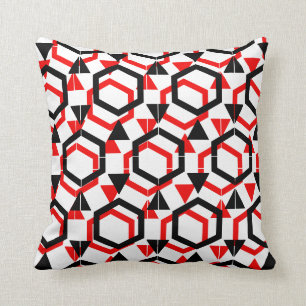 Red black white abstract pattern solid back cushion