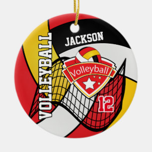 Red, Black, White and Gold Volleyball Ceramic Tree Decoration