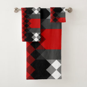 red black white and gray geometric bath towel set