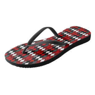 red, black, white and Grey Diamond Pattern Flip Flops