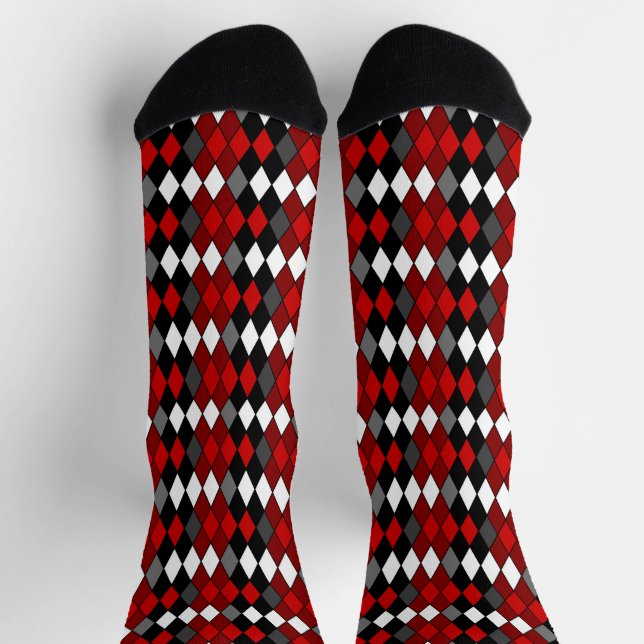 red, black, white and Grey Diamond Pattern Socks (Top)