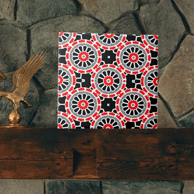 Red Black White and Grey Mosaic Geometric Pattern  Tile (Creator Uploaded)