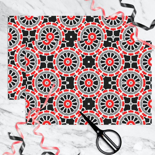 Red Black White and Grey Mosaic Geometric Pattern Tissue Paper (Creator Uploaded)