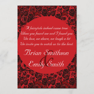 Red black white artistic roses wedding invitations