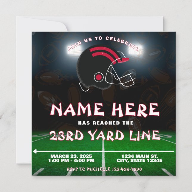 Red Black White Atlanta Football Team Birthday Invitation (Front)
