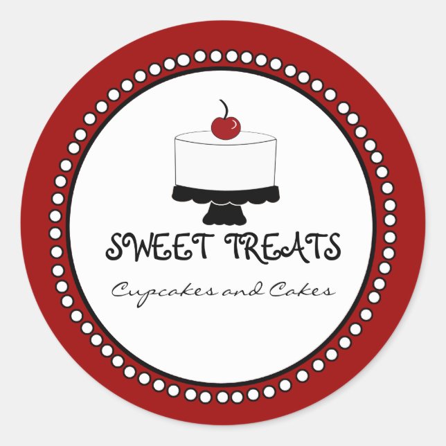 Red Black White Bakery Business Stickers (Front)