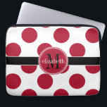 Red Black White Big Polka Dot Monogram Laptop Sleeve<br><div class="desc">Big,  bold polka dots providing a modern look on a classic pattern in a variety of colour combinations for you to monogram with your first name and last initial.  Created by Holiday Hearts Designs for HHTrendyCases.  Shown here in dark berry red,  black and white.</div>