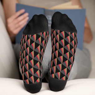 Red Black White Brown Pattern Socks