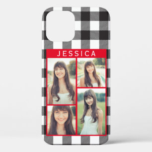 Red Black White Buffalo Plaid Selfie Photo Collage iPhone 12 Case