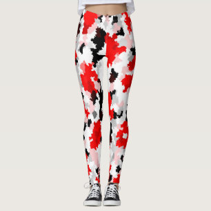 Red Black White Camo Abstract Design Leggings