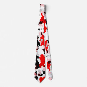 Red Black White Camo Abstract Design  Tie