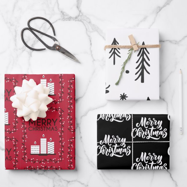  Red Black White Candle Illustrations Pattern  Wrapping Paper Sheet (Front)