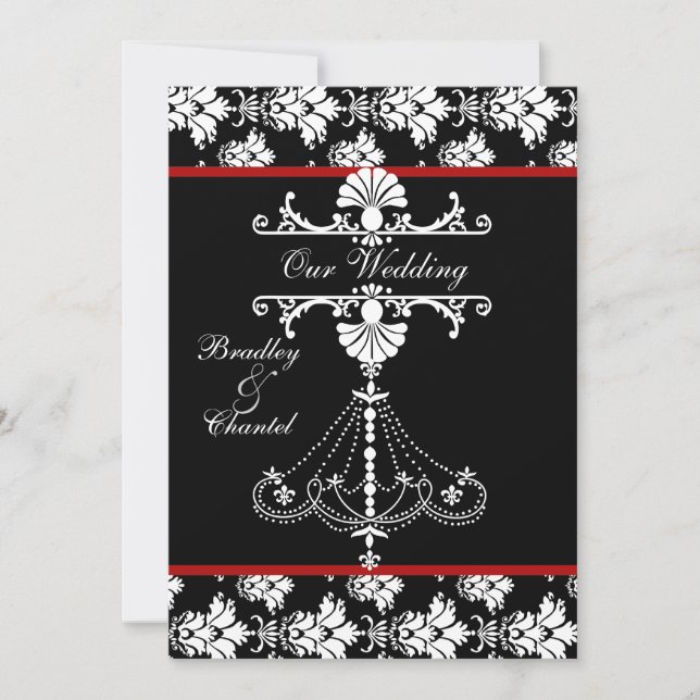 Red,  Black, White Chandelier Wedding Invitation (Front)