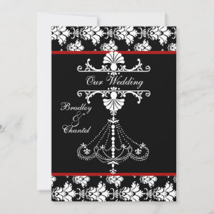 Red, Black, White Chandelier Wedding Invitation