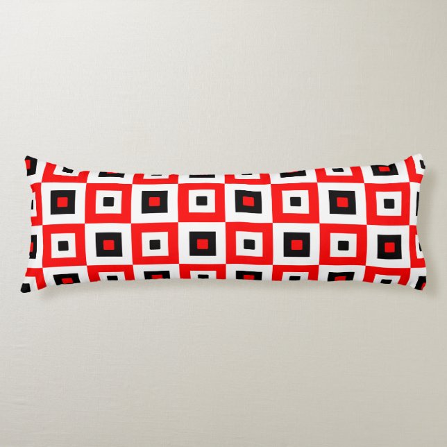 Red Black White Checkered Squares Pattern Design Body Cushion (Front)