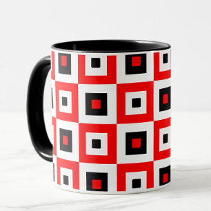 Red Black White Checkered Squares Pattern Design Mug