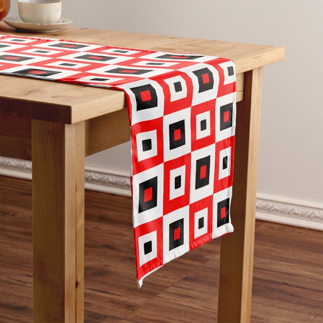 Red Black White Checkered Squares Pattern Design Short Table Runner (Creator Uploaded)