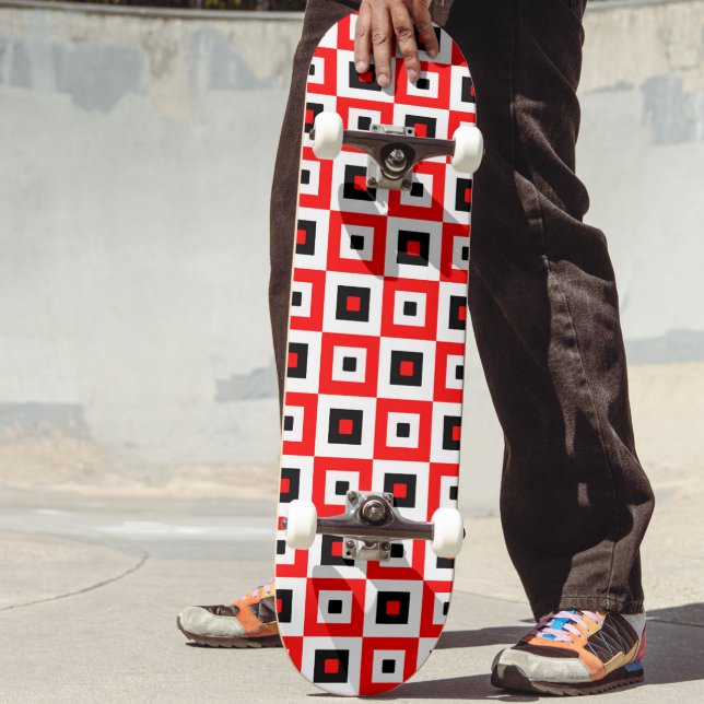 Red Black White Checkered Squares Pattern Design Skateboard (Creator Uploaded)