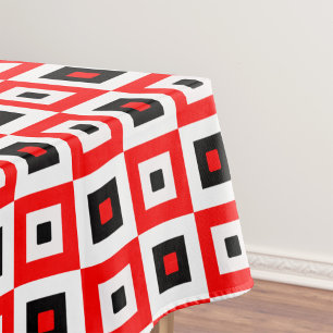 Red Black White Checkered Squares Pattern Design Tablecloth