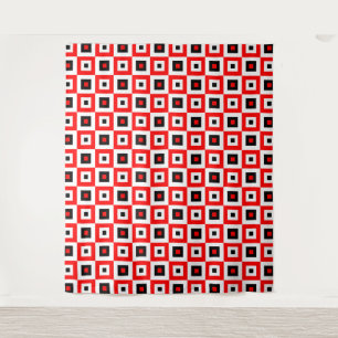 Red Black White Checkered Squares Pattern Design Tapestry