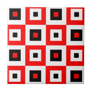 Red Black White Checkered Squares Pattern Design Tile