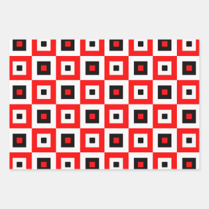 Red Black White Checkered Squares Pattern Design Wrapping Paper Sheet