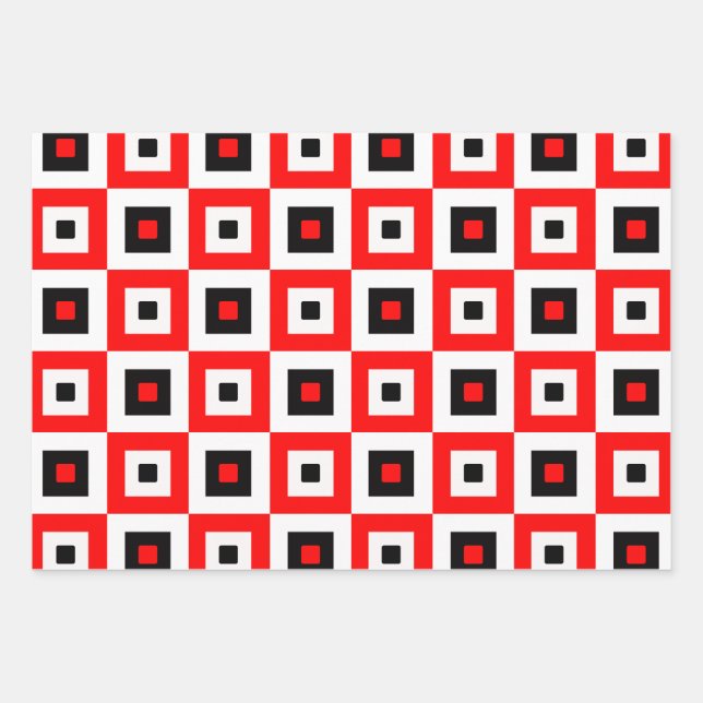 Red Black White Checkered Squares Pattern Design Wrapping Paper Sheet (Front)