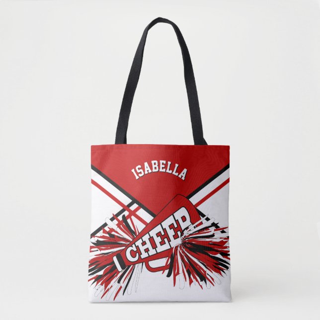 Red, Black & White Cheerleader Design Tote Bag (Front)