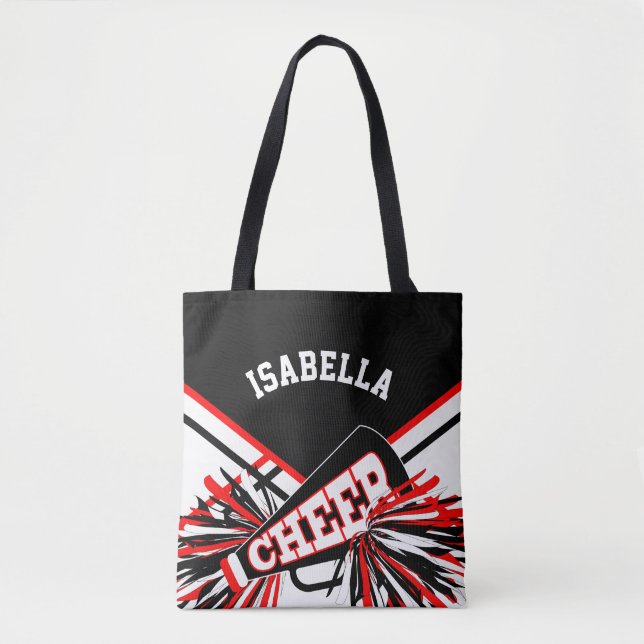 Red, Black & White Cheerleader Design Tote Bag (Front)