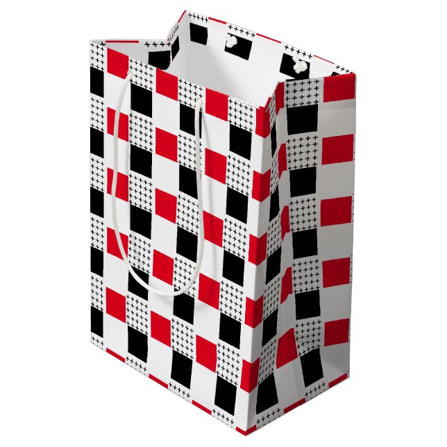 red black & white Chequerboard classic decorative Medium Gift Bag (Back Angled)