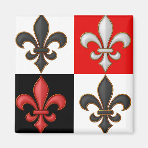 Red Black White Chequered Fleur-de-lis Design Magnet