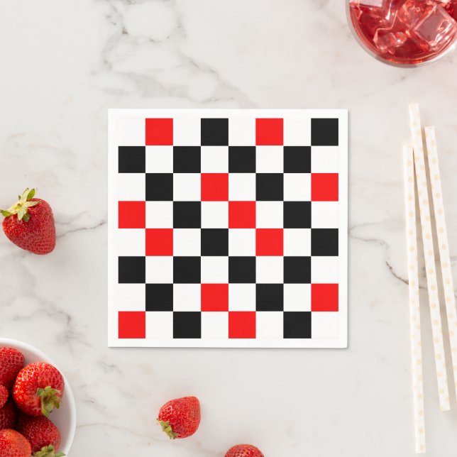 Red Black White Chequered Pattern Design  Napkin (Insitu)