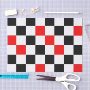Red Black White Chequered Pattern Design  Tissue Paper