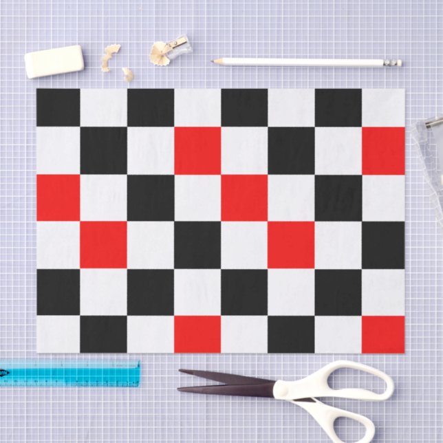 Red Black White Chequered Pattern Design  Tissue Paper (Craft)