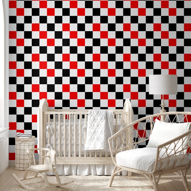 Red Black White Chequered Pattern Design  Wallpaper (Kids)