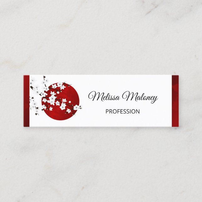 Red Black White Cherry Blossom Rising Sun Mini Business Card (Front)