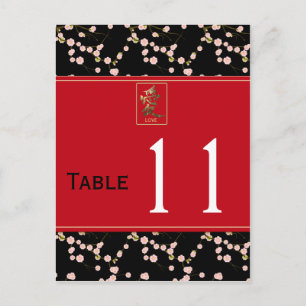 Red, Black, White Cherry Blossoms Table Number Postcard