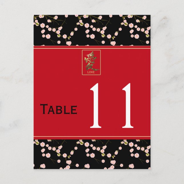 Red, Black, White Cherry Blossoms Table Number Postcard (Front)
