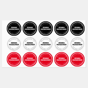 Red Black White Circle Adhesive / Waterproof Label