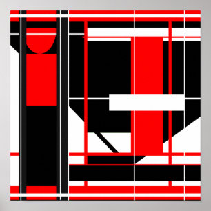 Red Black White Complex Geometric Abstract Design Poster